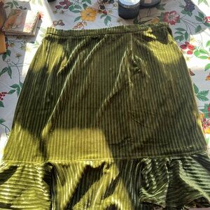 Umgee Green Velvet A-Line Skirt
